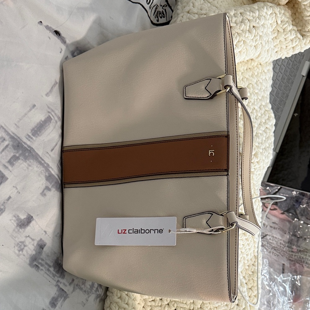 Liz Claiborne Cream and Brown Handbag